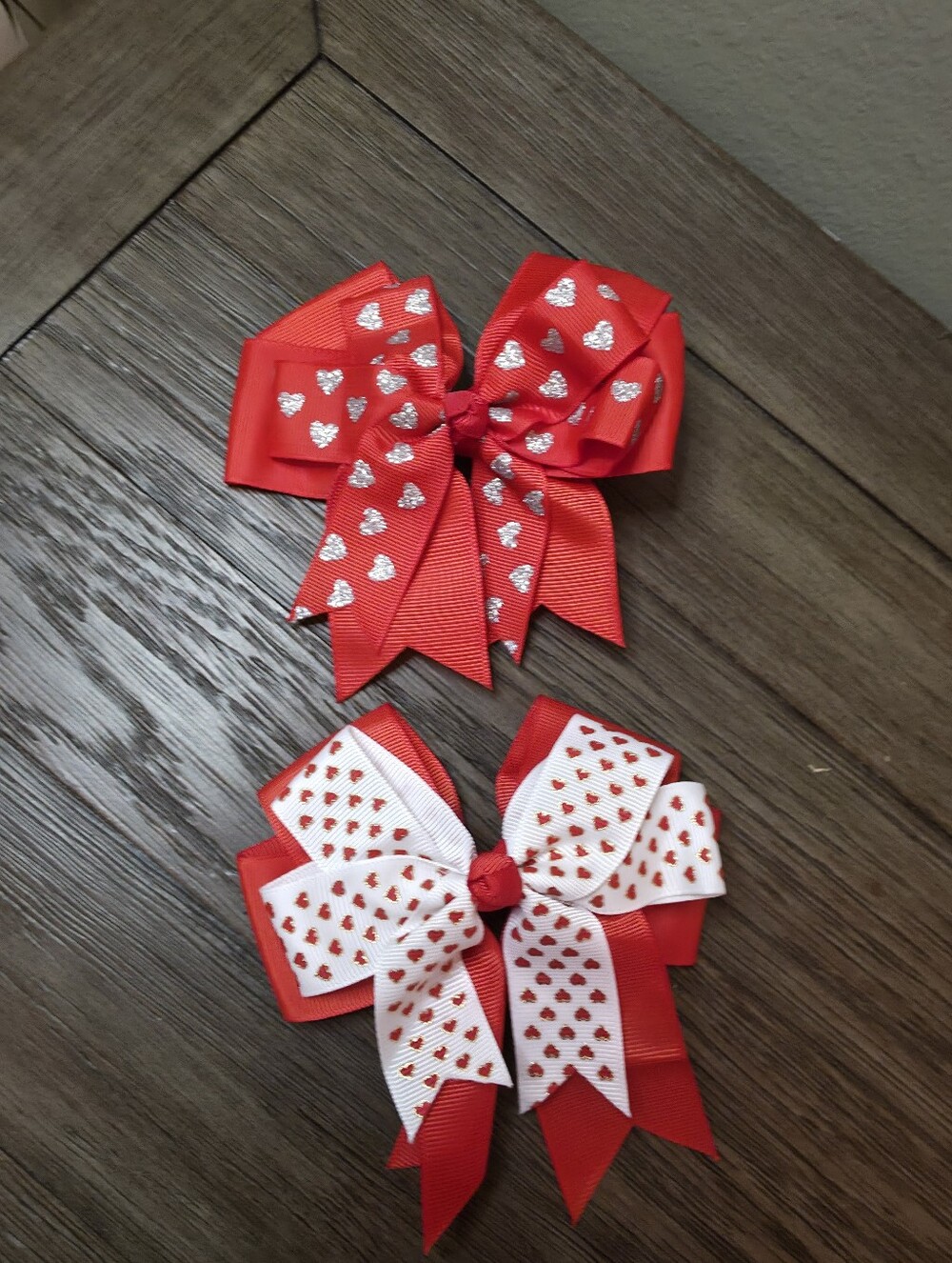 Red Heart Print Hair Bows - Set of 2